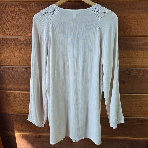Krazy Kat Womens Ivory Floral Crochet Blouse L Tassels Boho Cottage Prairie - Picture 9 of 11